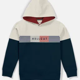 HELLCAT Boys Navy Blue Colourblocked Hooded Sweatshirt-image-5