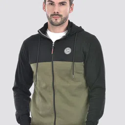 Lawman pg3 Colourblocked Hooded Long Sleeves Zip Detail Cotton Front Open Sweatshirt-image-93