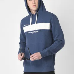 Crimsoune Club Men Blue Colourblocked Hooded Sweatshirt-image-16