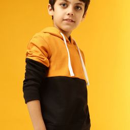 Instafab Boys Mustard Colourblocked Hooded Sweatshirt-image-93