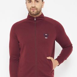 HARBOR N BAY Men Maroon Solid Front-Open Cotton Sweatshirt-picture-11