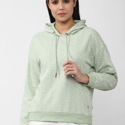 Van Heusen Woman Women Sea Green & White Floral Printed Hooded Sweatshirt-image-6