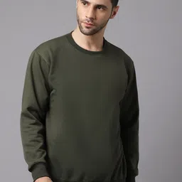 mack jonney VIMAL JONNEY Men Olive Green Solid Round Neck Sweatshirt-picture-47