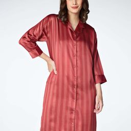 Zeyo Striped Satin Shirt Nightdress-image-13