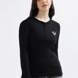 True Religion Brand Logo Printed Henley Neck T-shirt-image-44