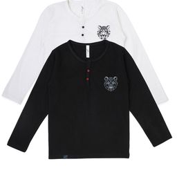 earth conscious Boys Pack of 2 White & Black Henley Neck T-shirts-31