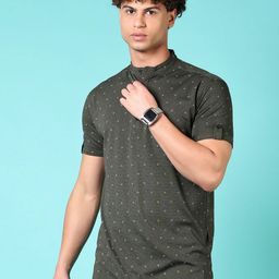 V-Mart Men Geometric Printed Henley Neck Cotton T-shirt-picture-42