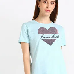 shashvi Women Turquoise Blue Typography Printed High Neck T-shirt-picture-28