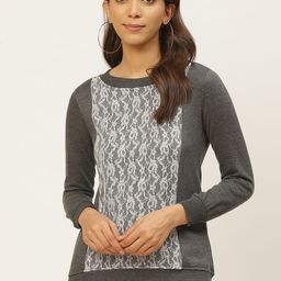 Belle Fille Women Charcoal Grey & White Lace Sweatshirt-image-75