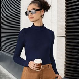 MANGO Women Navy Blue Solid Sustainable T-shirt-image-47
