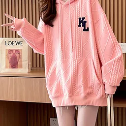 JC Mode Self Design Hooded Cotton Longline Sweatshirt-54
