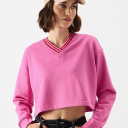 The Souled Store Long Sleeves V-Neck Oversized Crop Sweatshirt-image-27