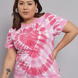 BEYOUND SIZE - THE DRY STATE Women Pink Plus Size Tie-Dyed Cotton T-shirt-picture-7