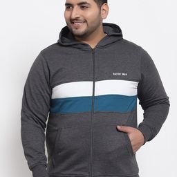 Kalt Men Grey Colourblocked Hooded Sweatshirt-image-34