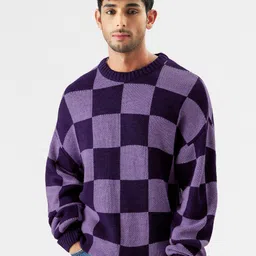 The Souled Store Checked Round Neck Acrylic Sweaters-image-90