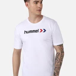 hummel Men White & Black Typography Printed Cotton T-shirt-image-92