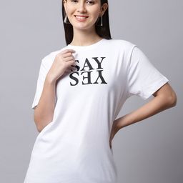 DOOR74 Women White Typography Printed Cotton T-shirt-image-101