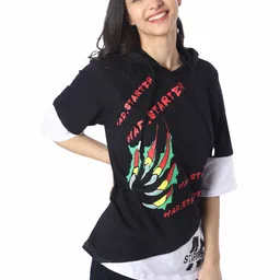 London Hills Women Printed Hooded Drop-Shoulder Sleeves T-shirt-picture-55