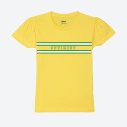 Mast & Harbour Girls Yellow Typography Printed Puff Sleeves Pure Cotton T-shirt-image-27