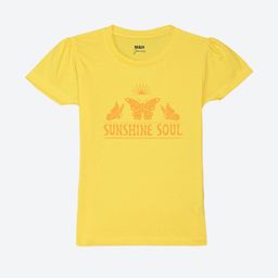 Mast & Harbour Girls Yellow Typography Printed Pure Cotton T-Shirt-image-76