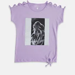 Pantaloons Junior Girls Lavender Printed Extended Sleeves T-shirt-picture-13