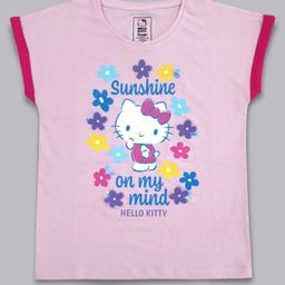 Kids Ville Girls Pink Hello Kitty Printed Extended Sleeves T-shirt-56