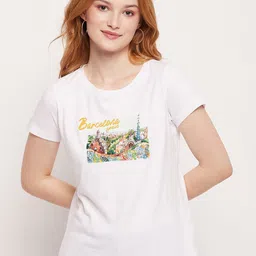 Mast & Harbour Women White Printed Pure Cotton T-shirt-picture-42