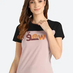 shashvi Women Pink Typography Colourblocked T-shirt-picture-1