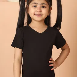 MINI & MING Girls Solid V-Neck Pure Cotton T-shirt-image-88