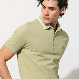 RARE RABBIT Men Divide Polo Collar Slim Fit Cotton T-Shirt-38