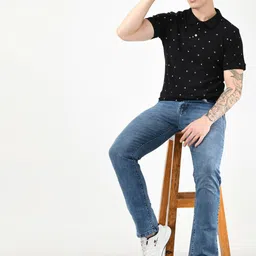 SQUIREHOOD Conversational Printed Polo Collar Cotton Slim Fit T-shirt-image-36