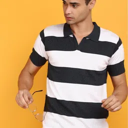 V-Mart Striped Polo Collar Short Sleeves Cotton Slim Fit T-shirt-image-32