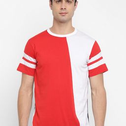 Bukkl Colourblocked Round Neck Cotton Slim Fit T-shirt-image-93