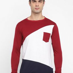 Bukkl Colourblocked Cotton Round Neck Long Sleeves Pockets Slim Fit Casual T-shirt-image-54