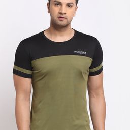 Invincible Men Olive Green Colourblocked Slim Fit T-shirt-image-21