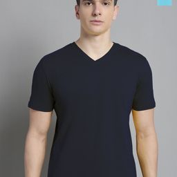 FBAR Men Navy Blue V-Neck Pockets Slim Fit T-shirt-image-96