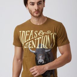 YAK Men Khaki Typography Printed Pockets Slim Fit T-shirt-image-91