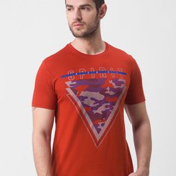 Globus Men Rust Printed Slim Fit Cotton T-shirt-image-90