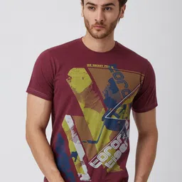 YAK Men Magenta & Yellow Printed Slim Fit T-shirt-image-33