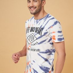 People White Tie And Dye Cotton Slim Fit Casual T-shirt-image-57