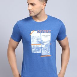 Rodamo Men Blue & White Printed Slim Fit Cotton T-shirt-image-32