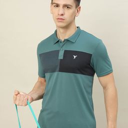 Technosport Colourblocked Polo Collar Antimicrobial Cotton Slim Fit T-shirt-image-41