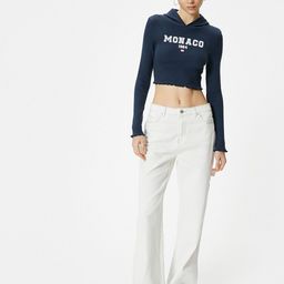 Koton Typography Hooded Long Sleeves Cotton Slim Fit Crop T-shirt-image-43