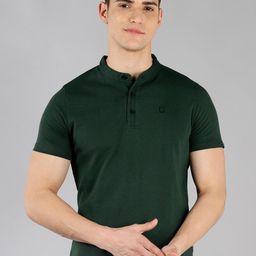 Urbano Fashion Men Green Mandarin Collar Slim Fit T-shirt-image-41