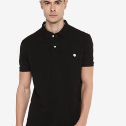 Alan Jones Men Black Polo Collar Slim Fit Cotton T-shirt-image-98