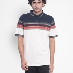 Crimsoune Club Off White Colourblocked Polo Collar Slim Fit T-shirt-image-84