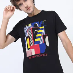 KETCH Men Black abstract Printed Slim Fit T-shirt-image-17