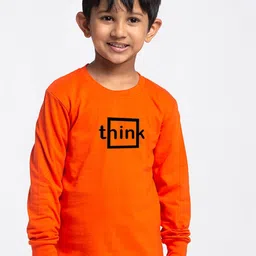 Friskers Boys Orange Typography Printed Applique Slim Fit T-shirt-image-98