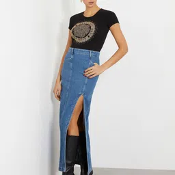 GUESS Women Embellished Typography Printed Round Neck Slim Fit T-shirt-picture-34