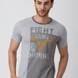 YAK Men Grey & Yellow Printed Slim Fit T-shirt-picture-4